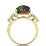 Inel din Argint 925 Placat cu Aur ( 3.52 grame ) cu Opal Etiopian Negru Lega Dembi și Topaz Alb 5.57 Carate