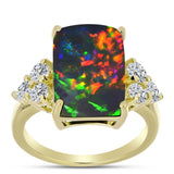 Inel din Argint 925 Placat cu Aur ( 3.52 grame ) cu Opal Etiopian Negru Lega Dembi și Topaz Alb 5.57 Carate