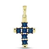 Cruce Pandantiv din Argint 925 Placat cu Aur ( 1.57 grame ) cu Diamant Albastru 0.05 Carate