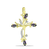 Cruce Pandantiv din Argint 925 Placat cu Aur ( 2.22 grame ) cu Topaz Mistic Verde și Topaz Alb 0.55 Carate