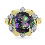 Inel din Argint 925 Placat cu Aur ( 4.14 grame ) cu Topaz Mistic Verde și Topaz Alb 6.03 Carate