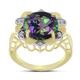Inel din Argint 925 Placat cu Aur ( 4.14 grame ) cu Topaz Mistic Verde și Topaz Alb 6.03 Carate