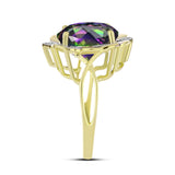 Inel din Argint 925 Placat cu Aur ( 4.14 grame ) cu Topaz Mistic Verde și Topaz Alb 6.03 Carate