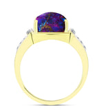 Inel din Argint 925 Placat cu Aur ( 3.67 grame ) cu Turcoaz de Cupru Violet și Topaz Alb 6.8 Carate