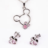 Set din Aliaj Placat cu Aur Alb cu Cristal Roz Emporia® ( Colier+Cercei+Pandantiv )