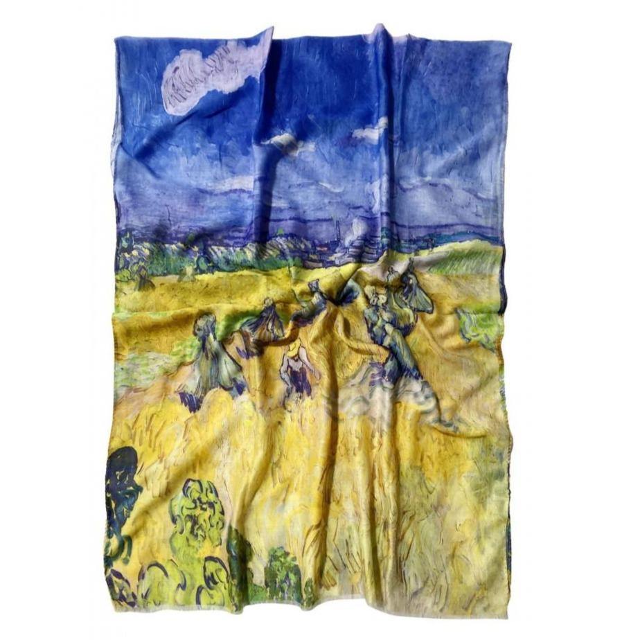 Eșarfă-Șal din Bumbac, 70 cm x 180 cm, Van Gogh – Haystacks - Multilady.ro