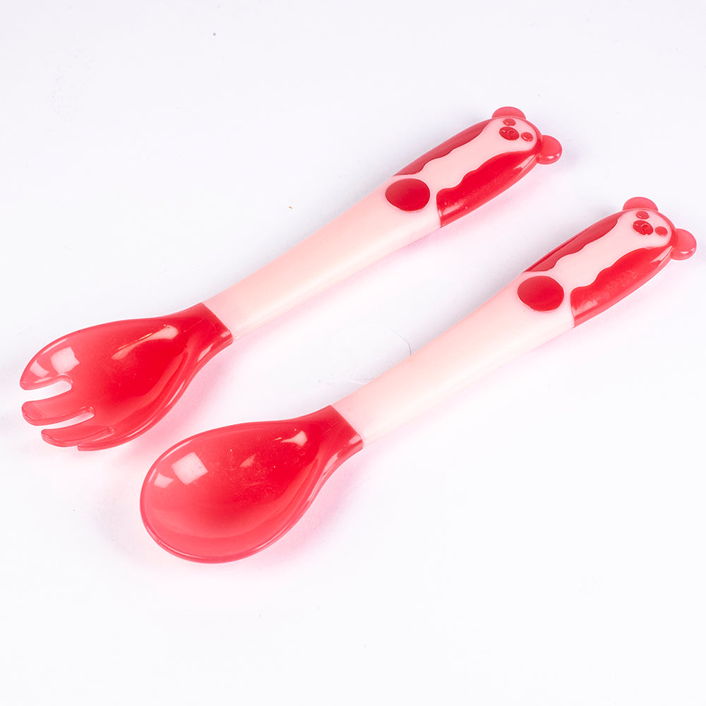 Set de linguri și furculițe pentru copii cu senzor de căldură, pliabile, fără BPA, culoare: roz