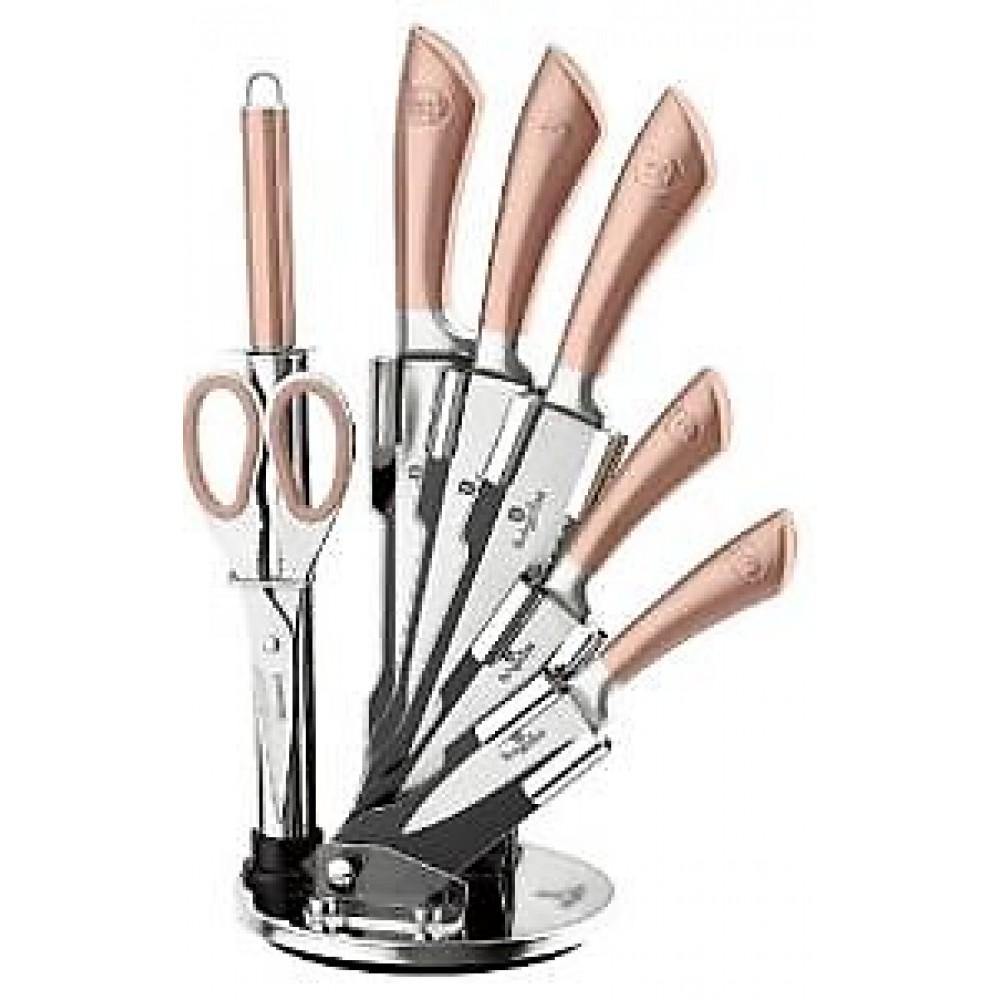 Set de Cuțite din Oțel Inoxidabil Berlinger Haus, cu 8 Piese, cu Suport, Ediția Rose Gold - Multilady.ro