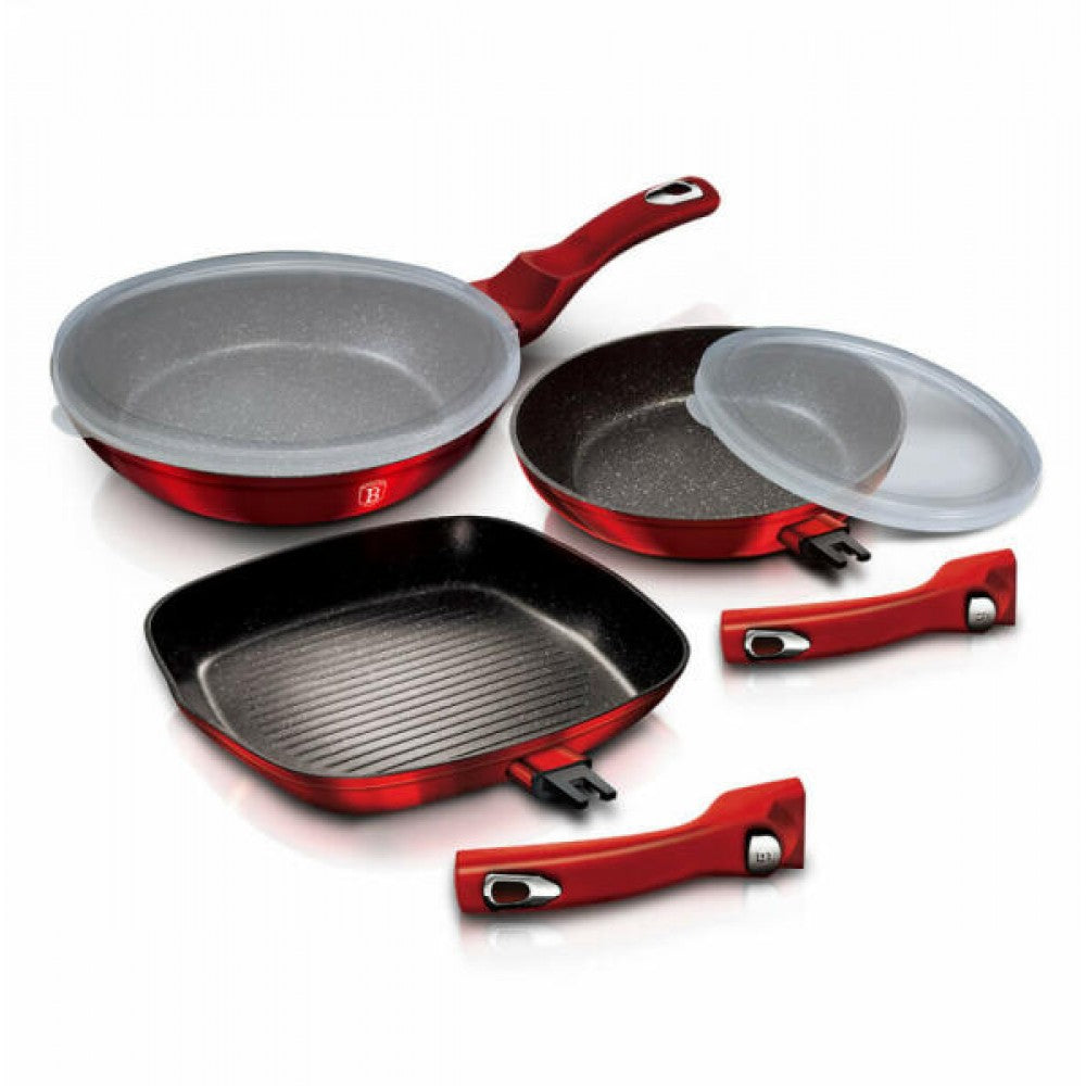 Set de 5 tigăi cu mâner detașabil, ediția Metallic Line Burgundy