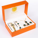 Set de bijuterii Emporia din 6 piese, de calitate superioară, cu ceas, brățară, lanț, pandantiv, cercei și inel, într-o cutie de cadou exclusivistă cu efect de piele
