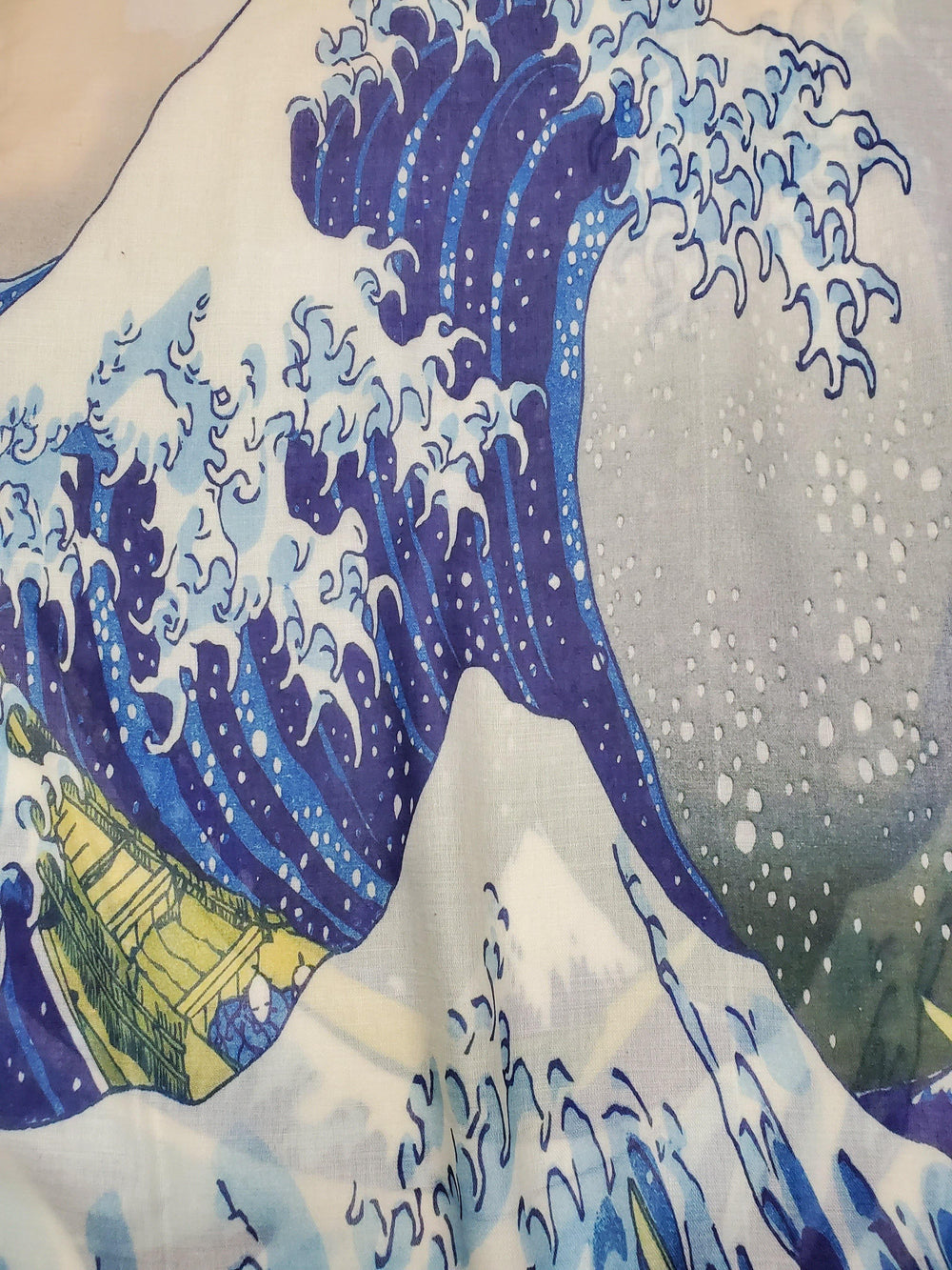 Eșarfă-Șal din Bumbac, 70 cm x 180 cm, Hokusai's - Great Wave Frayed - Multilady.ro