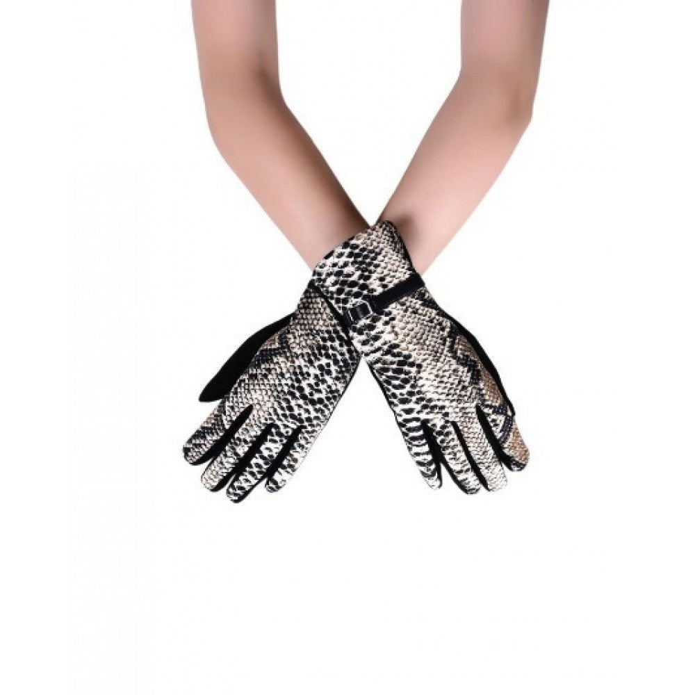 Mănuși cu Imprimeu Piele de Șarpe și Cataramă cu funcție tactiă, negre, mărime universală
