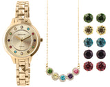 Set Cadou Excellanc cu Ceas de Damă + 5 perechi de cercei și 1 colier cu cristale Emporia Multicolore, Auriu