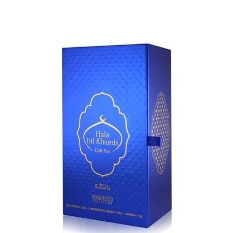 50 ml Eau de Parfum + 20 ml Ulei de parfum + 40 g Bakhoor CADOU Hala Bil Khamis cu Arome Lemnoase-Condimentat-Florale pentru Femei și Bărbați - Multilady.ro