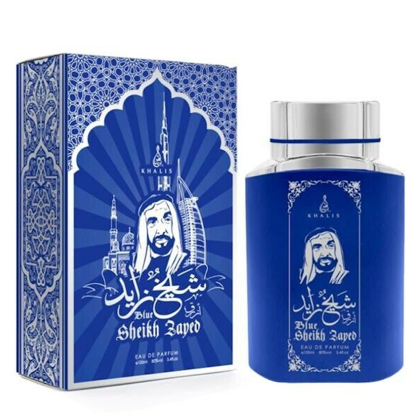 100 ml Eau de Perfume SHEIKH ZAYED BLUE cu Arome de Mosc și Oud pentru Bărbați