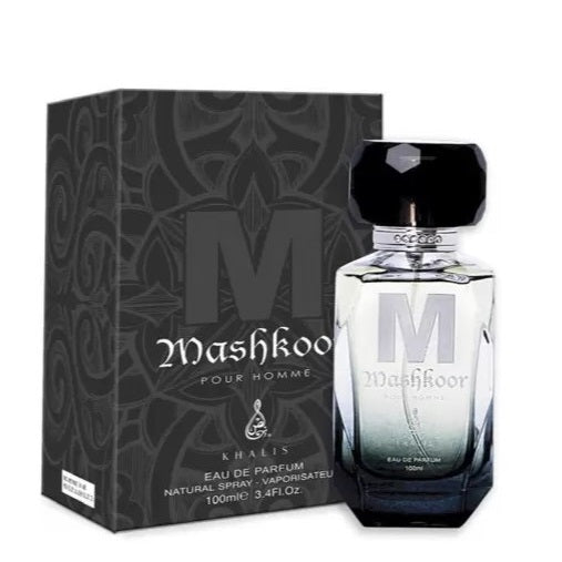 100 ml Eau de Perfume MASHKOOR cu Arome Picant-Lemnoase și Piele pentru Bărbați
