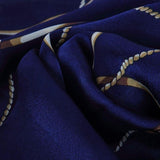 Eșarfă-Șal din Mătase 100% Autentică, 90 cm x 180 cm, Albastru Închis cu Model Lanț Auriu - Multilady.ro