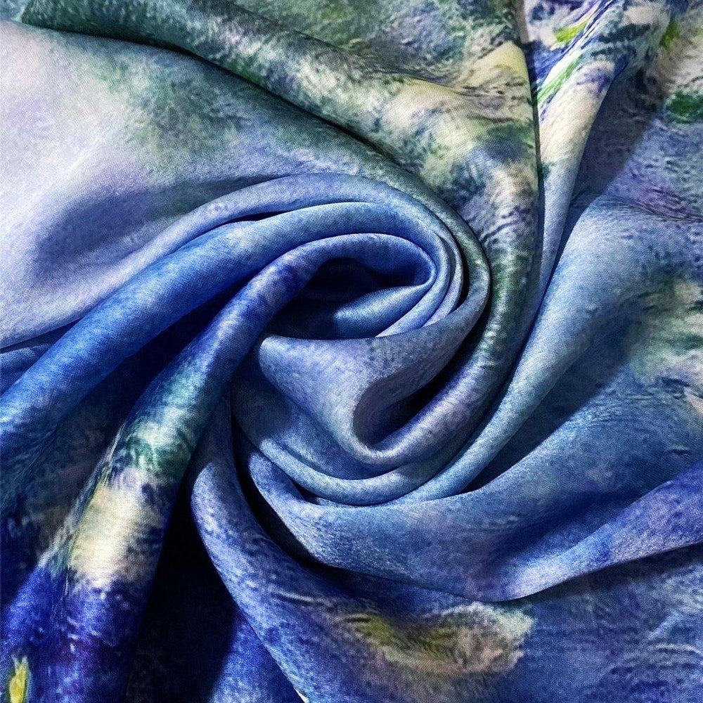 Eșarfă-Șal de Mătase, 70 cm x 180 cm, Model Claude Monet - Water Lilies - Multilady.ro