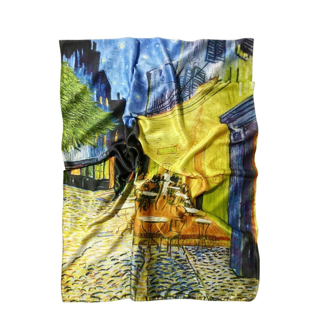 Eșarfă-Șal de Mătase, 70 cm x 180 cm, Model Van Gogh -Cafe Terrace At Night - Multilady.ro