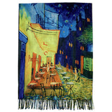 Eșarfă-Șal din Lână, 70 cm x 180 cm, Model Pictură  Van Gogh -Cafe Terrace At Night - Multilady.ro