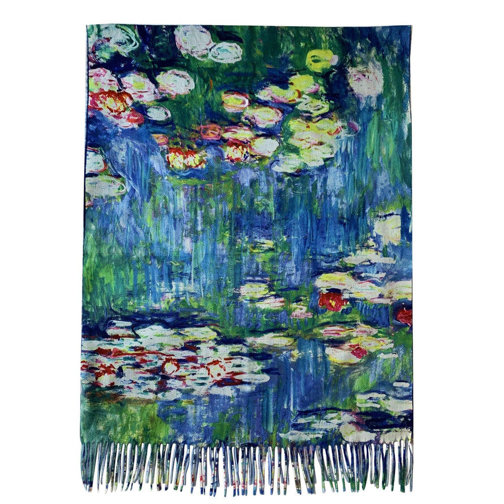 Eșarfă-Șal din Lână, 70 cm x 180 cm, Model Pictură Monet-Water Lilies - Multilady.ro