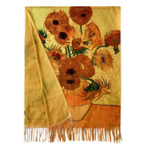 Eșarfă-Șal din Lână, 70 cm x 180 cm, Model Pictură Van Gogh - Sunflowers - Multilady.ro