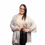 Eșarfă-Șal 100% Cașmir Pashmina Autentic, 70 cm x 180 cm, Roz și Alb Strălucitor - Multilady.ro