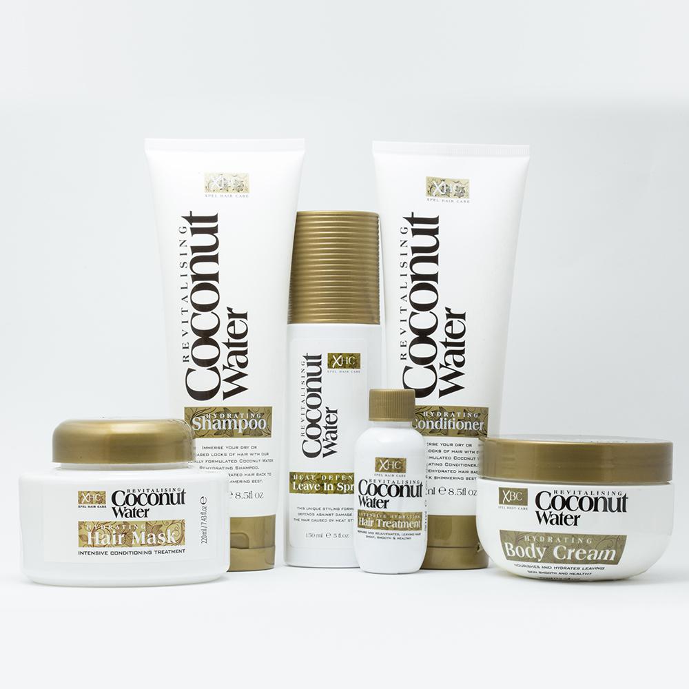 Set produse cosmetice pentru îngrijirea părului cu apă de cocos în gentuță cadou